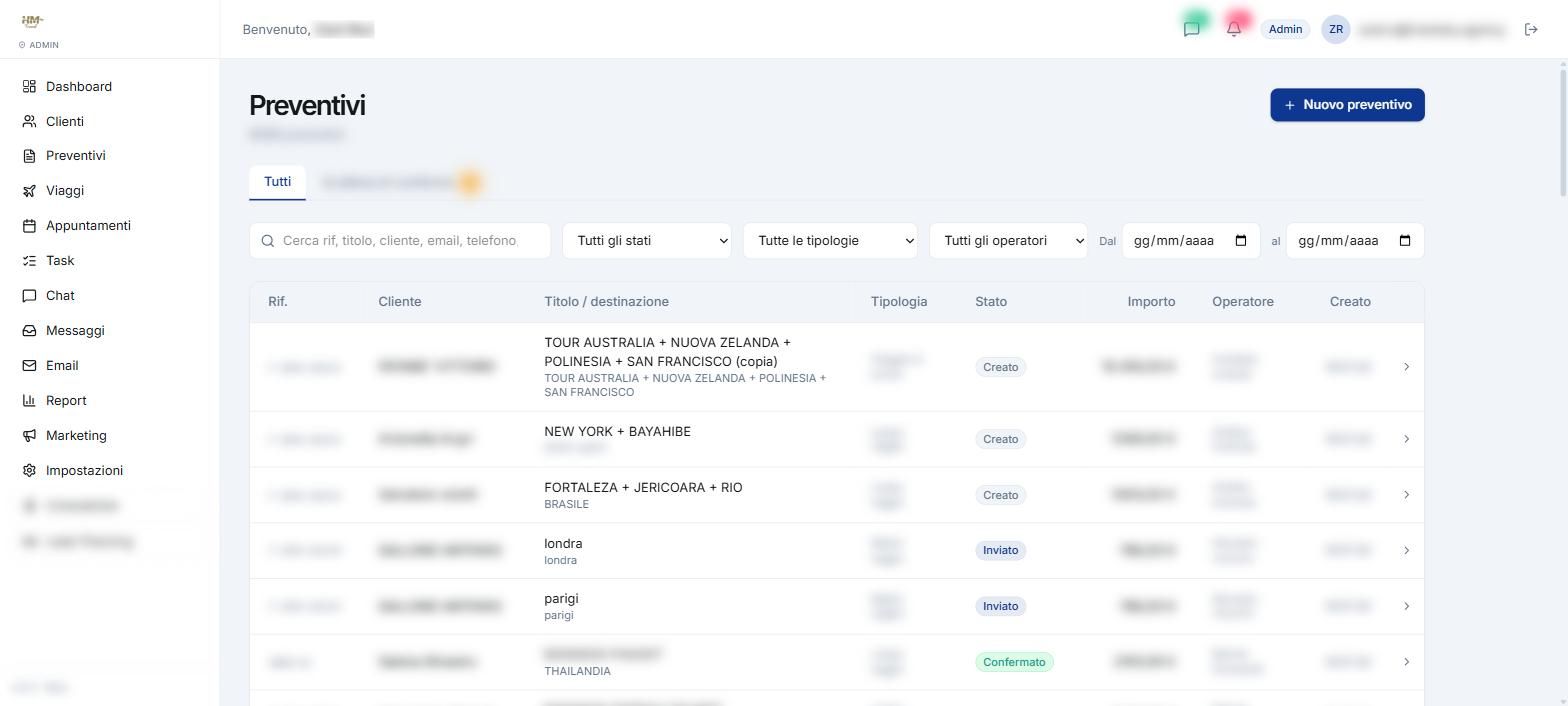 Gestionale HM Travel — lista preventivi